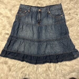 REFUGE  Junior's 13 Denim Tiered 5 pocket Pleats Skirt ‎ Line Dance Ruched Flowy